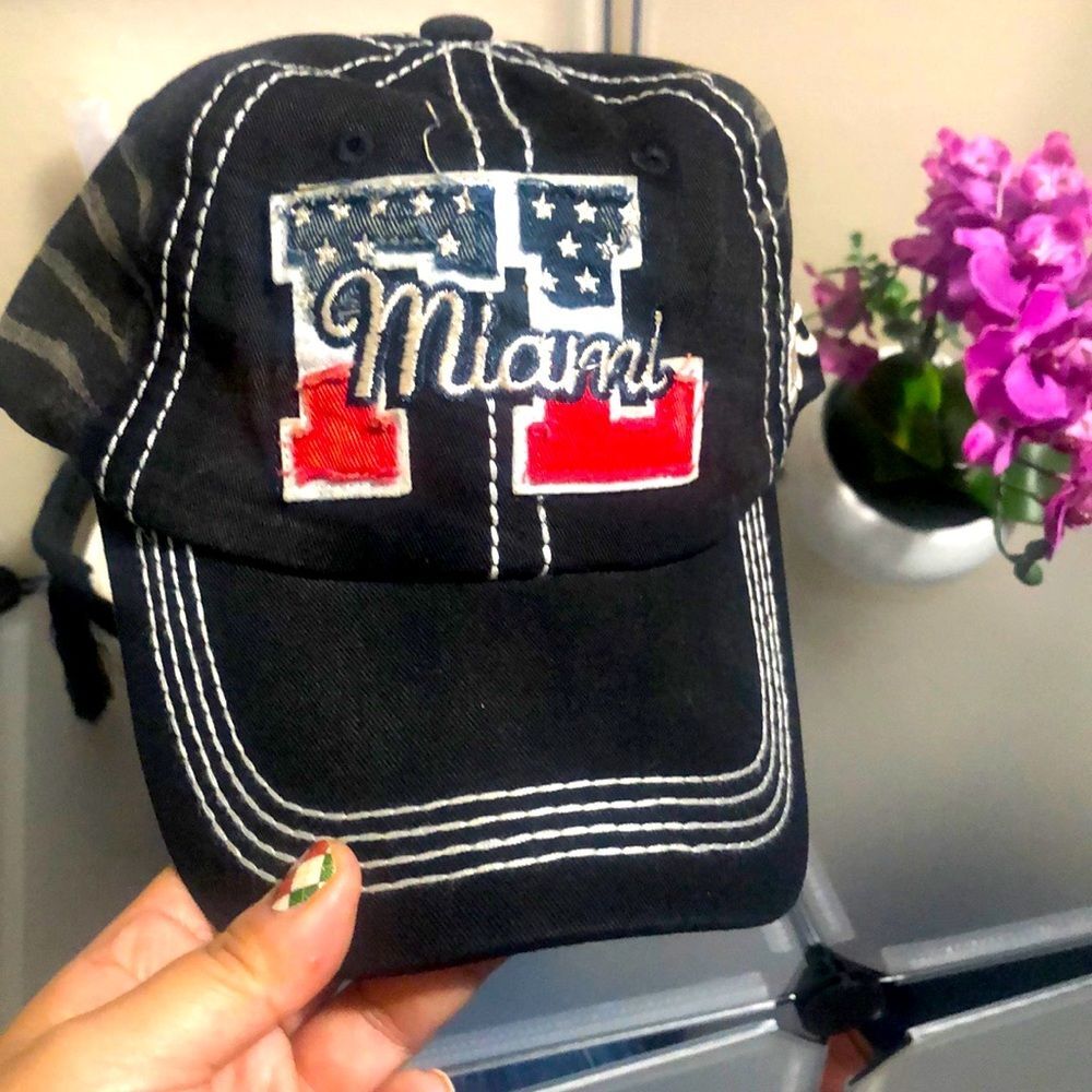 Distressed black Miami FL baseball Cap